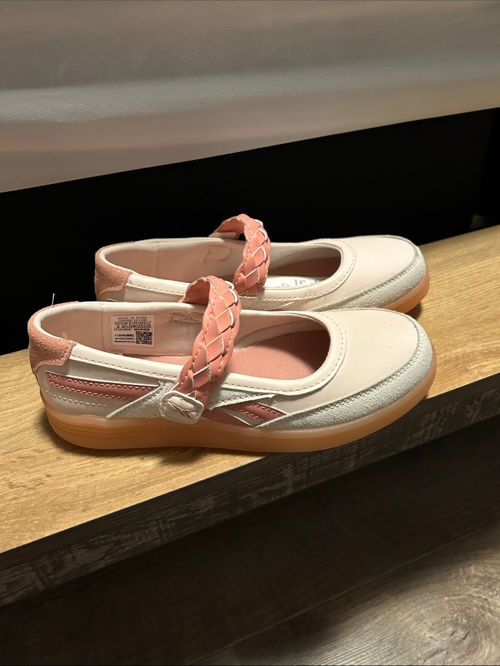 Reebok Pink and White Girl's Mary Jane Braided Strap Shoes